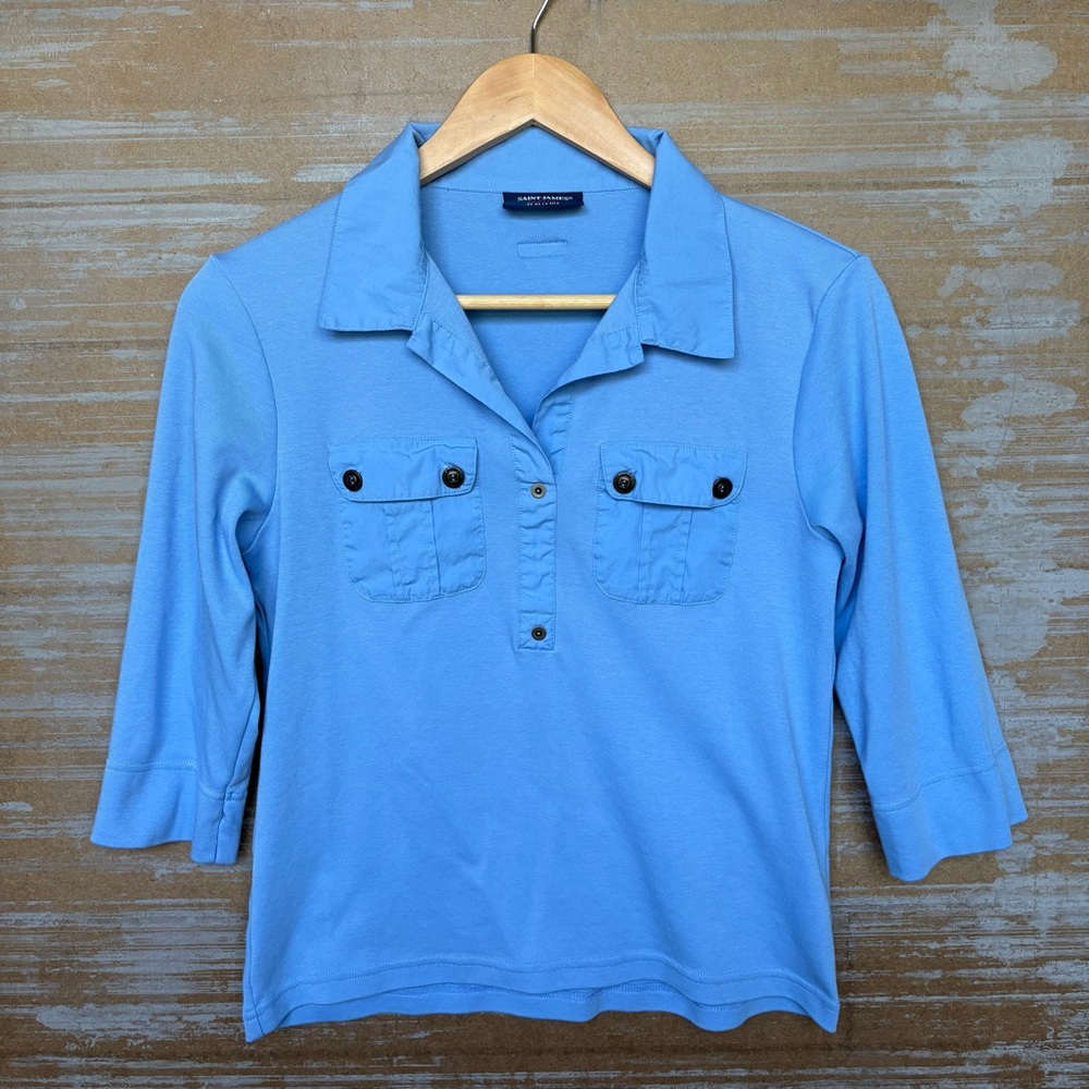 Saint James Oleron Polo Shirt Blue Nautical Summer Preppy Americana Womens 8